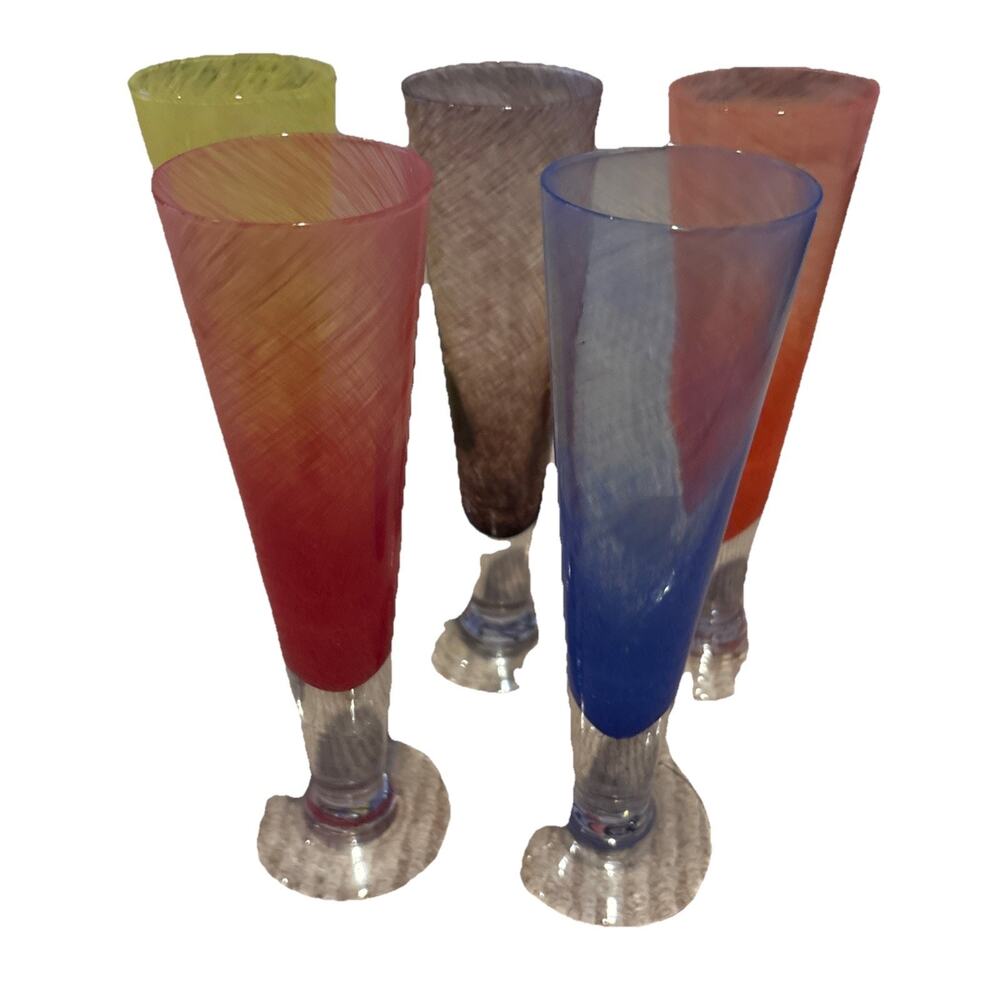 Manorisms 8.5” Set Of 5 Glasses Colorful Swirl Footed Barware Brunch Champagne